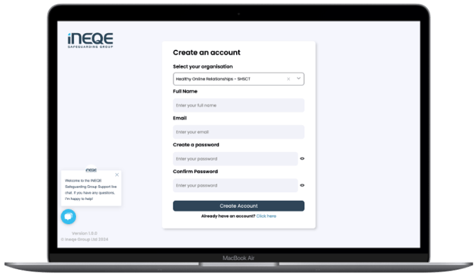 HoR create account mockup