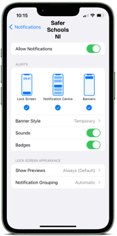 notification settings iOS